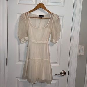 Danielle Bernstein Solid Organza  Puff Sleeve Mini Dress. Size Small